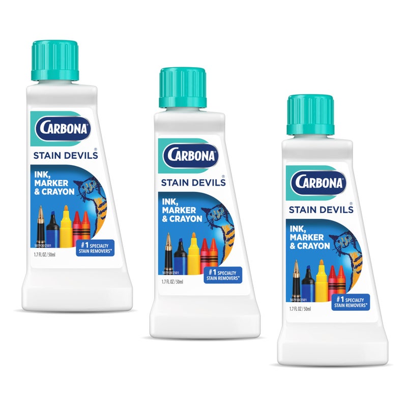 CARBONA كاربونا ستاين ديفلز® #3 | حبر، علامة وطباشير | مزيل بقع غسيل بقوة احترافية | منظف متعدد الأقمشة | آمن على البشرة والأقمشة القابلة للغسل | 1.7 أونصة سائلة، 3 عبوات - Image 1